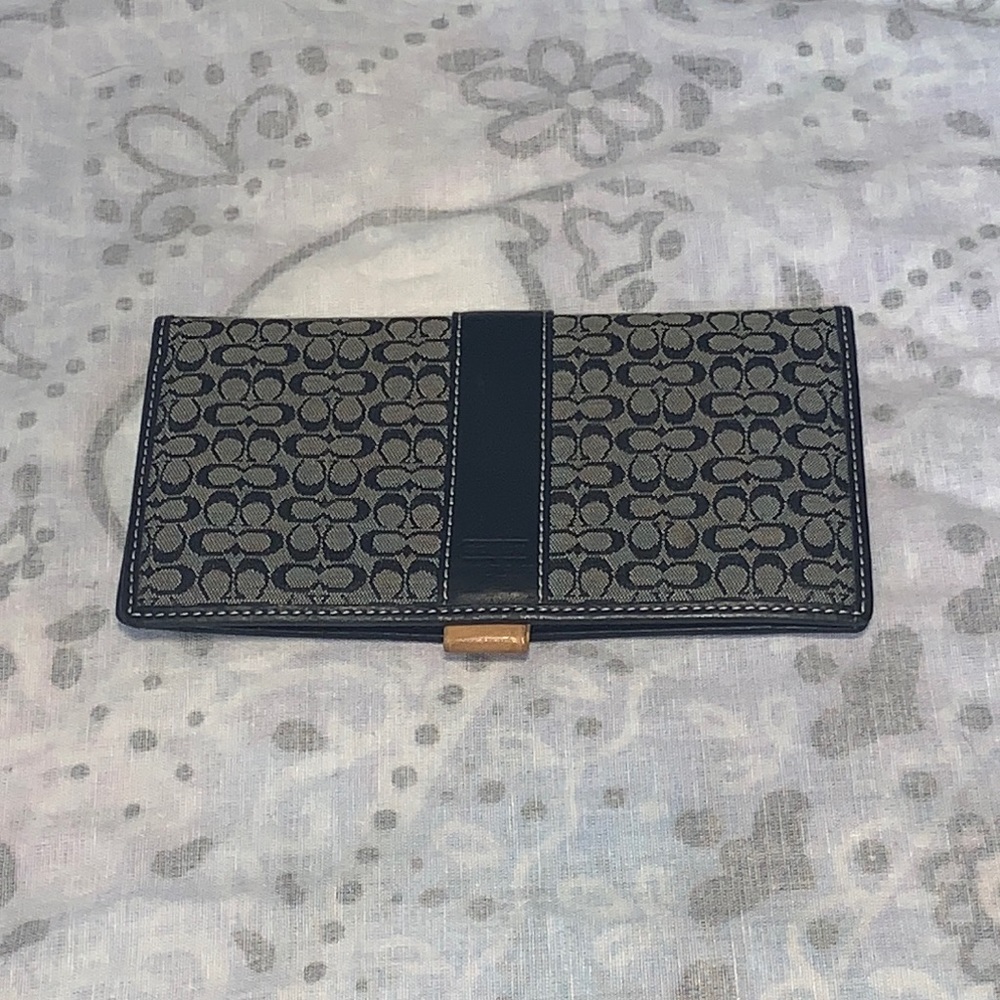 Coach Canvas & Leather Checkbook Holder Cover Black Tan